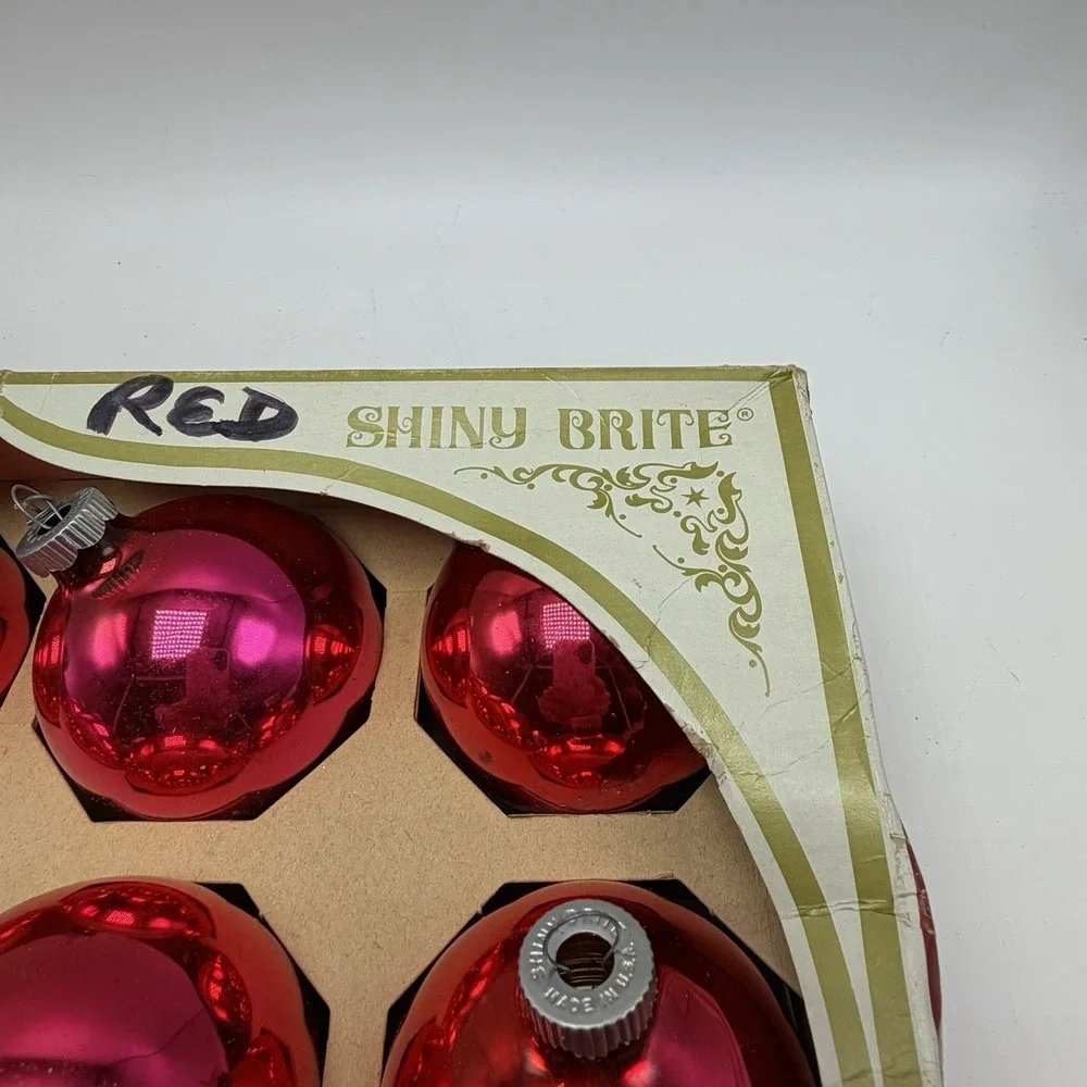 Vintage Shiny Brite Pink Red Glass Christmas Ornaments Set of 12 in Box Read